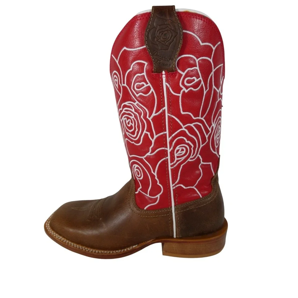 Twisted X WXTL003 W Wide Square Toe Western Boots Ginger‎ And Rose Red Size 8 B